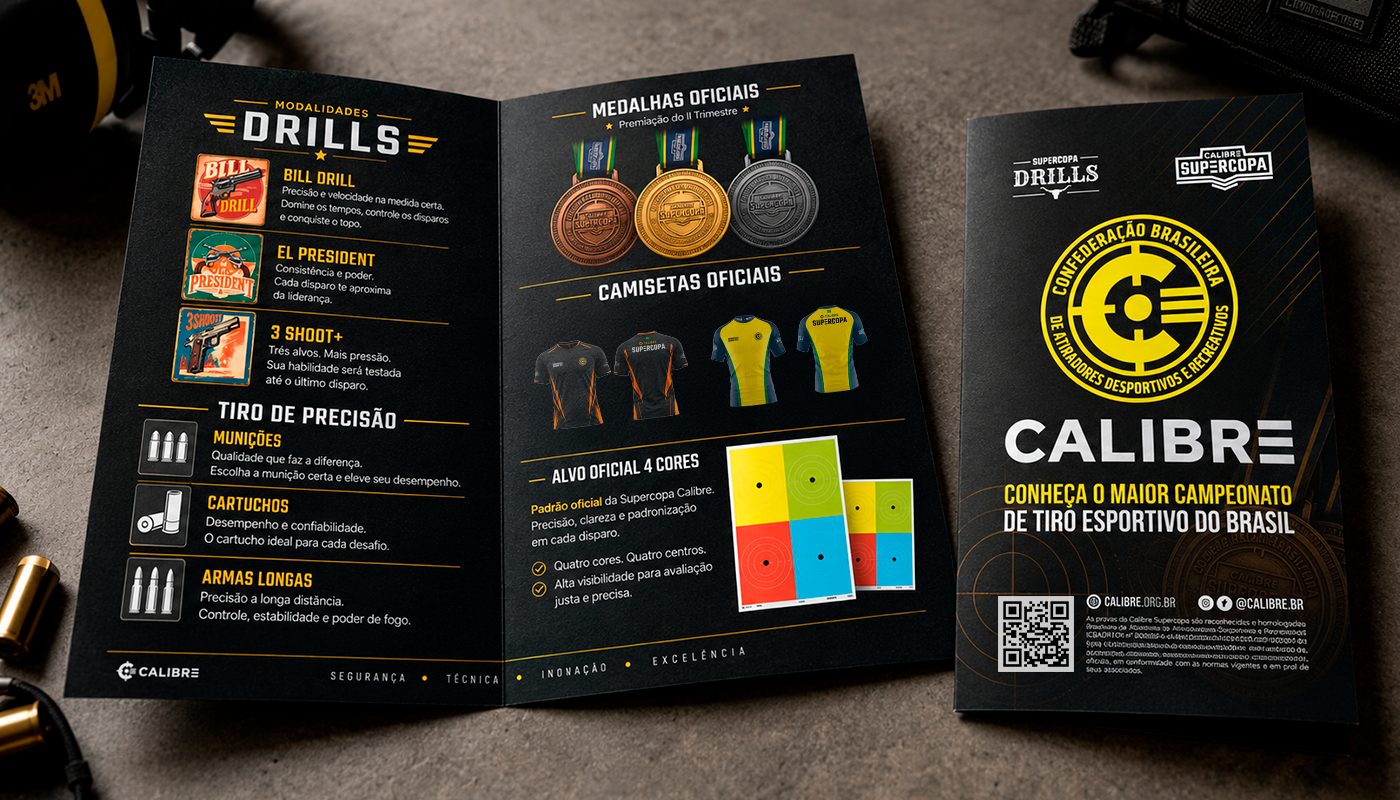 Folder e cartões da Calibre Supercopa com a identidade visual da CBADR