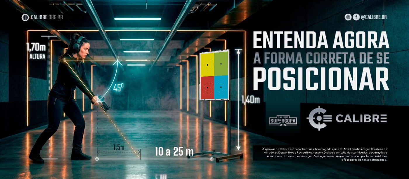 Posição de saída a 45° com alvo SAT de 4 cores a 10 a 25 m